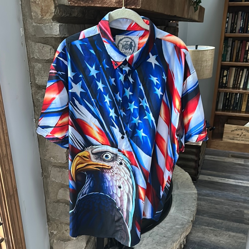 RSVLTS Red and Blue Casual Button Down Shirt
